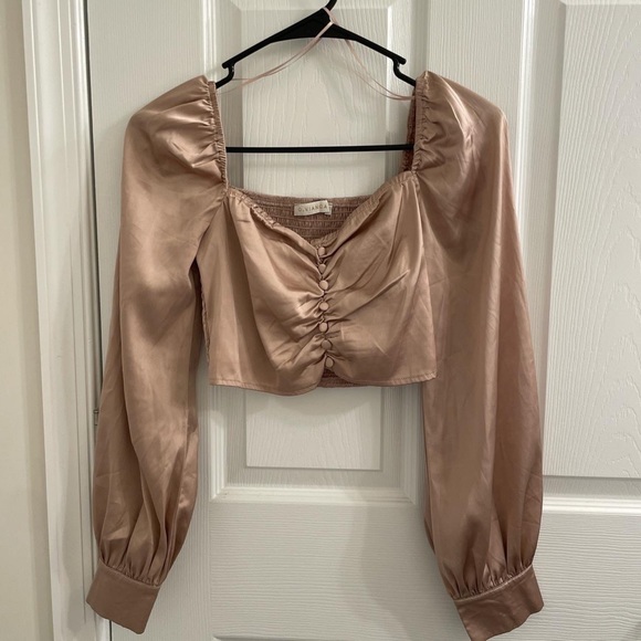 Satin Long Sleeve Ruched Top - Picture 2 of 4